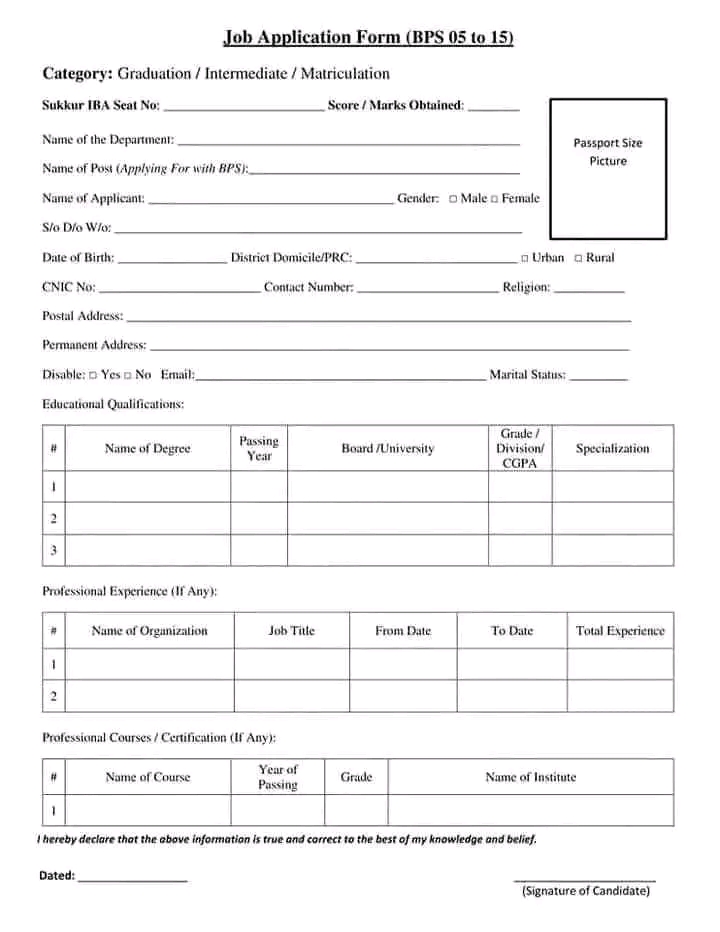 Form For jobs in local government department 